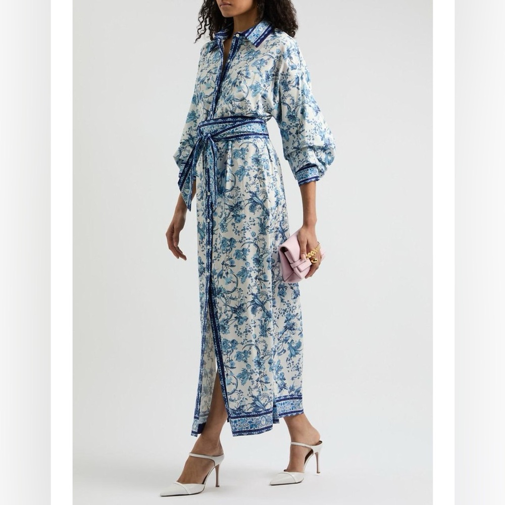 Alice + Olivia Tanika button front Blue Maxi Dress shirt dress XS NWT